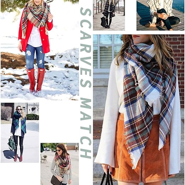 Dam vinter varm halsduk rutig tofs mjuk halsduk mode chunky filt halsdukar wrap sjal, 67cm*178cm