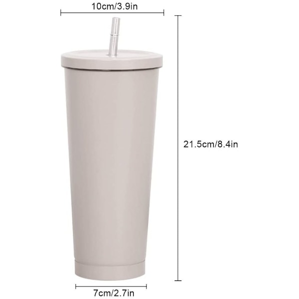 Smal drickskopp gjord av rostfritt stål med lock och sugrör, 750 ml, återanvändbar, vakuumisolerad vattenkopp, dubbelväggig resemugg med sugrör