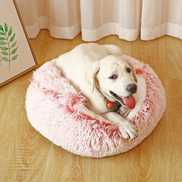 Rolige Hundesenge & Kattehule med Hætte, til Små Dyr, Anti-Skridsikker Kunstpels Blød Seng, Ydre Diameter 40cm