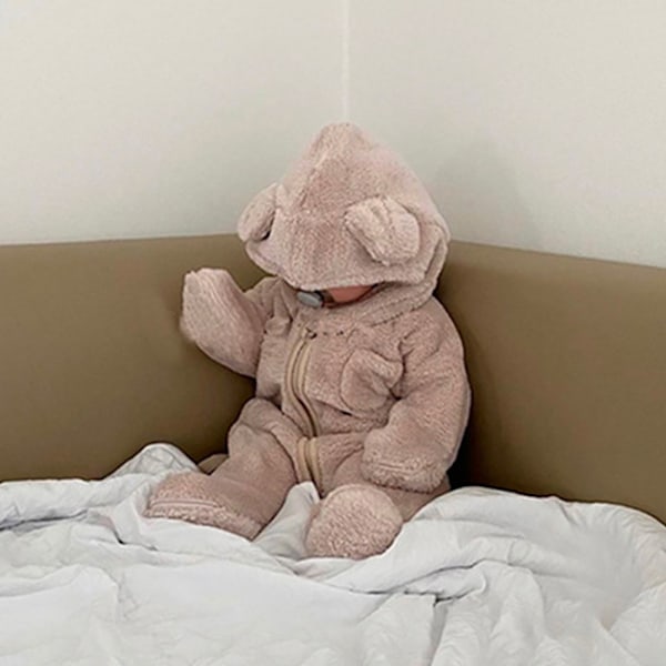 Babys vinterforstærket pelset onesie Varmt wrap fod lang krybende dragt (Abrikos)