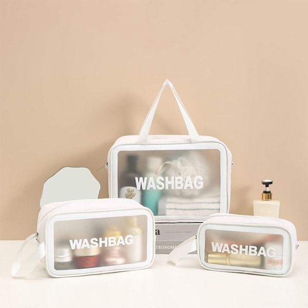 Transparent Toalettsats, 3 st Makeup Kosmetikväska Transparent Reseväska för Kvinnor och Flickor