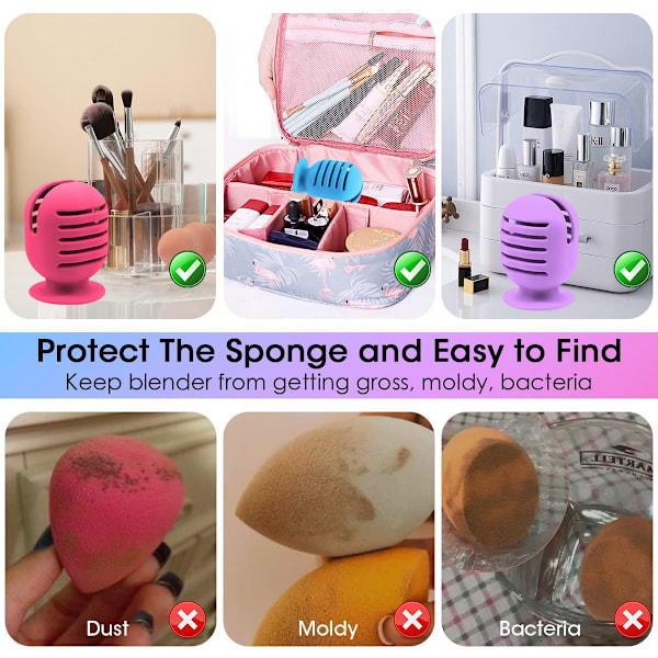 3-pack Makeup-svampställ, Silikon Beauty Blender-hållare för resor, Sugkoppstorkställ för makeup-svampar, Skyddande bärfodral