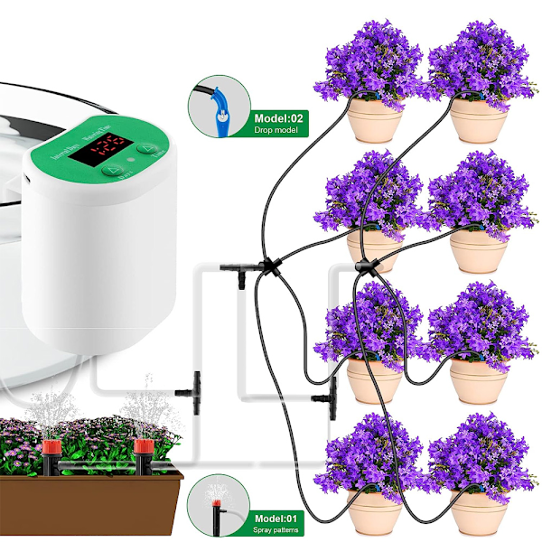 Automatisk Bevattningssystem, Bevattningssystem för Inomhusväxter, Krukväxter Kit, LED-Display och USB-Strömstation, Självbevattningssystem, DIY Automatisk