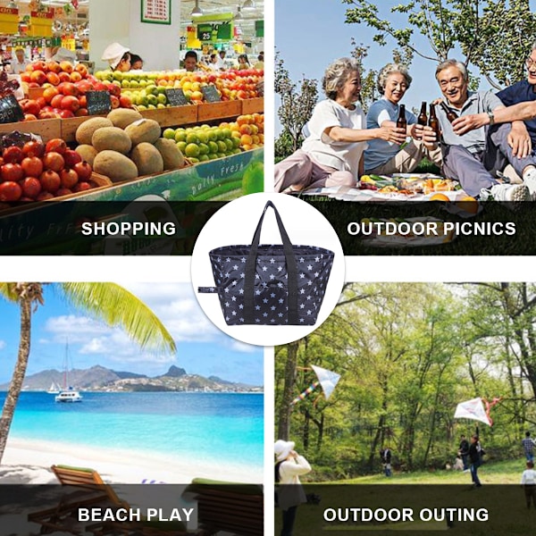 Mjuk Stor Utility Tote, Vikbar Återanvändbar Förvaringsväska Termisk Tote Väska för Kontorsarbetare Picknick Vandring Strand Fiske