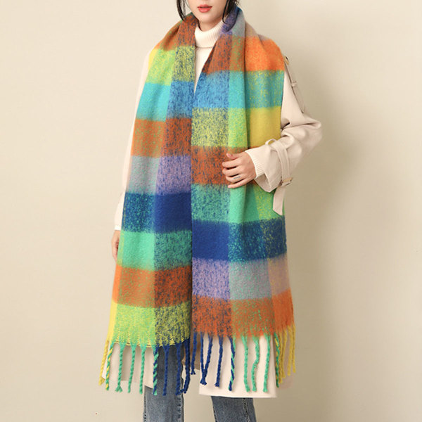 Kvinnors K Cashmere Stor Färgad Rutig Halsduk Vinter Varm Wrap Halsduk
