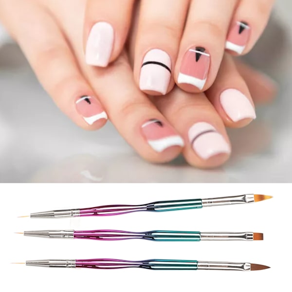 3 st Nagel Liner Borste Dubbelsidig DIY Professionell Nagel Förlängningsborste för Manikyr Skönhetssalong