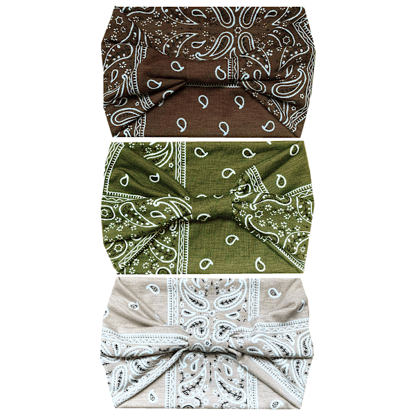 3 stk. Boho Pandebånd - Modetrykte Bandeau - Rejse Elastisk Bomulds Pandebånd - Sport Yoga Hårtilbehør