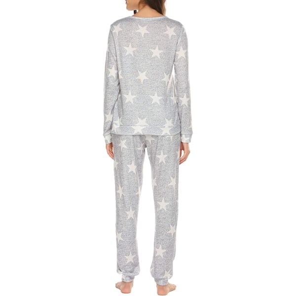 Pyjamassett for kvinner med lange ermer, stjernetrykk, nattøy, myke PJs, loungewear-sett med lommer