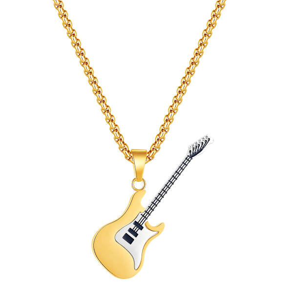 Kreativ Personlighet Herre Halskjede Mini Rock Gitar Henger Mote Rustfritt Stål Halskjede