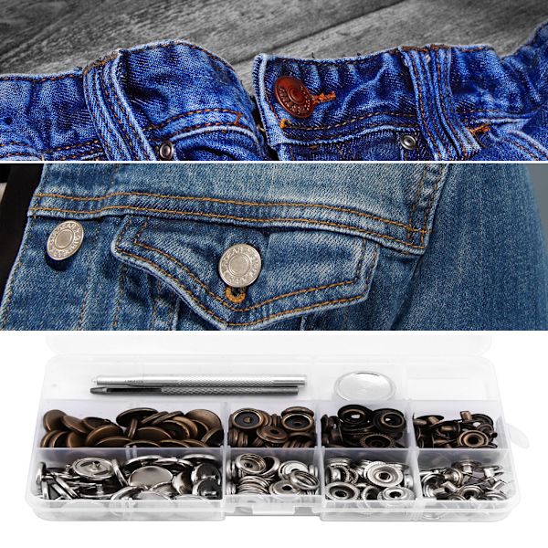 50 Set Tryckknappar Snappknappar Knappar Fästen med Sättverktyg för Läderkläder 633#12mm
