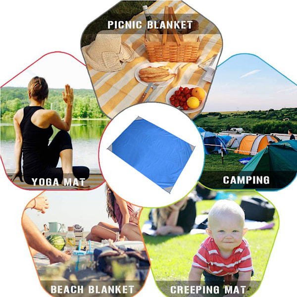 Vattentät och bekväm hopfällbar picknickmatta för utomhuscamping, gräsmatta, fuktsäker matta, polyesterrutig strandmatta - passar enkelt i en liten väska