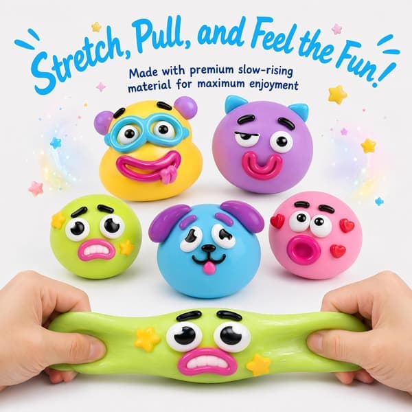 3 stk. Smushers Happy Face Squishy, Dog Face Swap Squishy, klembare sensoriske stressbolde til afslapning