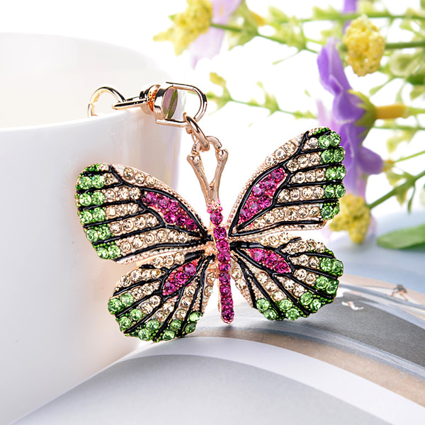 Sød Butterfly Formet Krystal Rhinestone Glimtende Nøglering Taske Vedhæng Håndtaske Charm til Kvinder Piger
