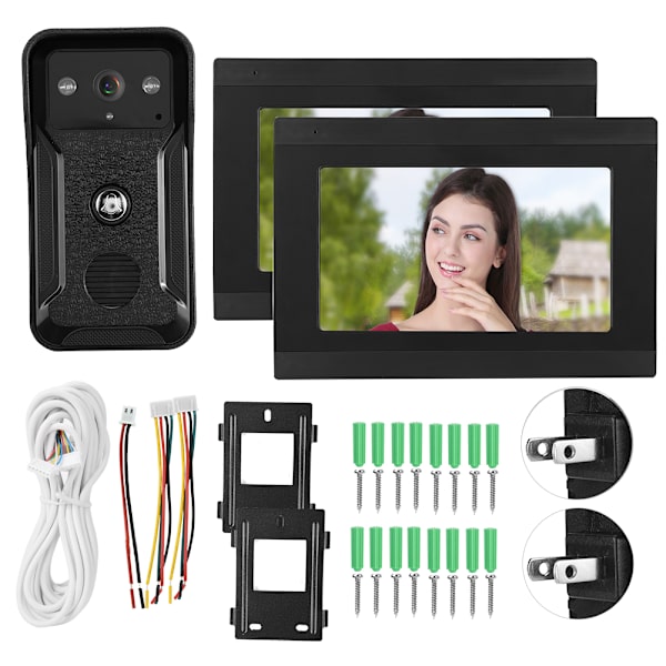7-tums 1-nattvisionskamera 2-monitorer Trådbunden Wifi 1080P HD Videodörrklocka APP Fjärrkontroll 100-240VUS