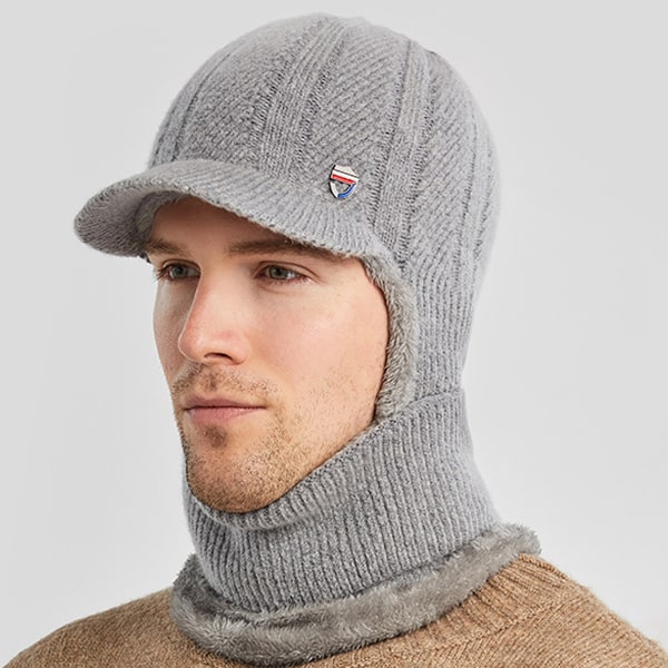 Mænds Vinter Beanie Hat med Øreklapper, Skygge og Halsklæde - Skihue Baseball Cap til Udendørs Sport