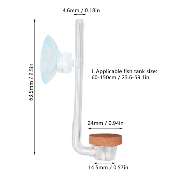 Akvarium CO2-diffusor Klar Akryl Fin Dimma Mini Fisktank CO2-förfinare med Sugkopp för Planterad Tank L