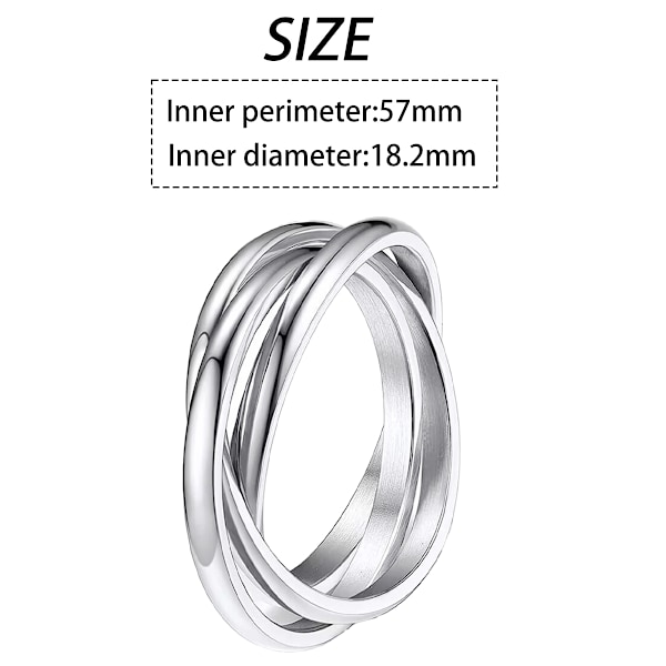 Triple Band Ringer Interlocked Rullende Ringer for Kvinner Jenter Rustfritt Stål Sølv Russisk Bryllupsring Størrelse 6 til 9
