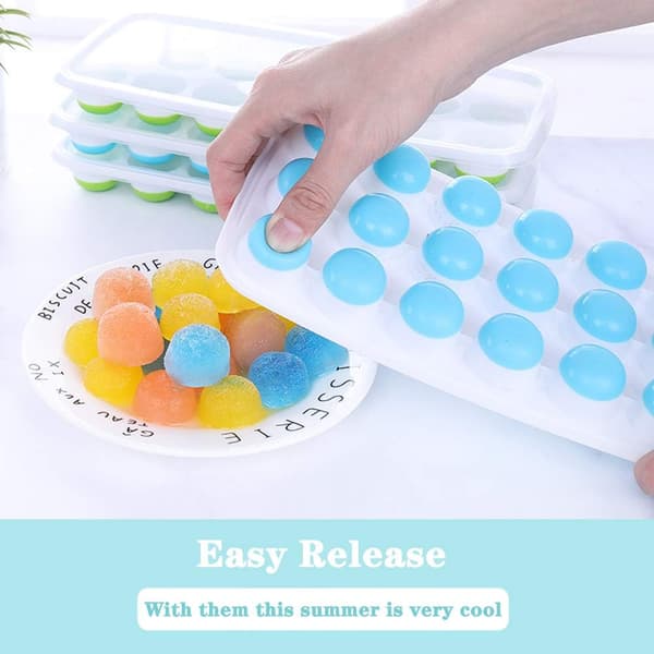 Green & Blue Ice Cube Trays, 2-Pack Stackable Ice Makers with Removable Lids, Easy Ice Cube Release for Cocktails, Water & Juices