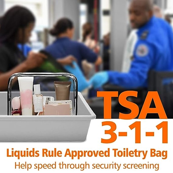 Transparent Toalettsäck, 3-pack Toalettsäck, Reseväska för Smink och Kosmetika för Kvinnor och Män, Flygplansgodkänd Väska för Handbagage, Vit
