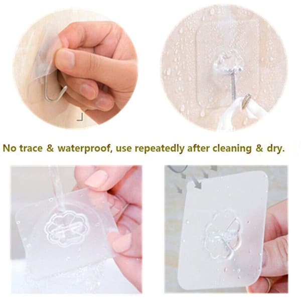 Self-adhesive kitchen hooks - Pack of 24 nail-free self-adhesive hooks with stainless steel hooks. Reusable ceiling hooks for bathroom.