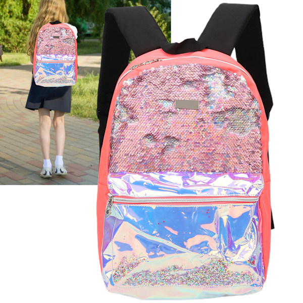 Sequins Decoration Student Fashionable Backpack Children Exquisite Portable SchoolbagFluorescent Red