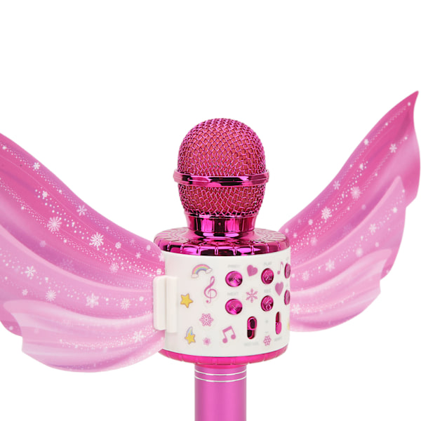 Børne Bluetooth Mikrofon Trådløs LED Lys Vinger Dekoration USB Genopladelig Håndholdt Legering Mikrofon Højttaler Pink