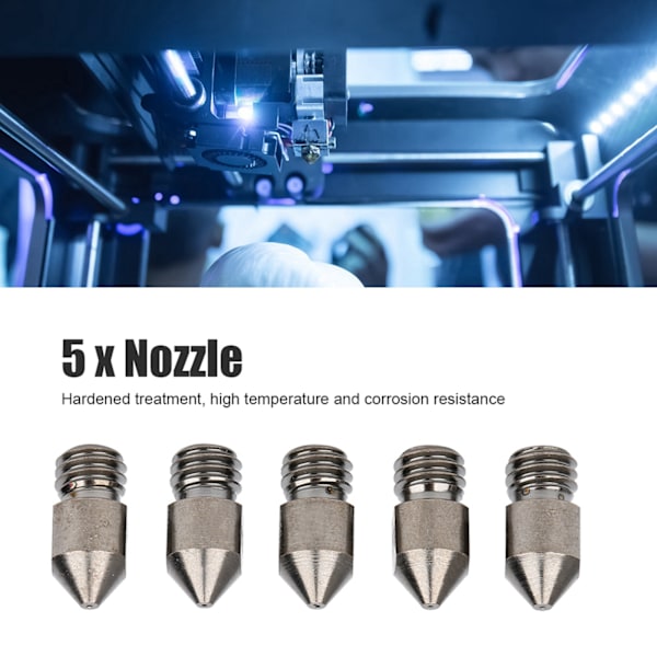 5 kpl 3D-tulostin suutinsarjaa MK8 1.75 mm tarvikkeille 0,2–1,0 mm kovitettua terästä 1,0 mm