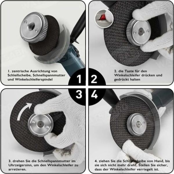 SDS snabbspännmutter Spännanordning för alla vinkelslipar med M14-gänga från märkena AEG, Black & Decker, Dewalt, Flex, Hitachi, Metabo,