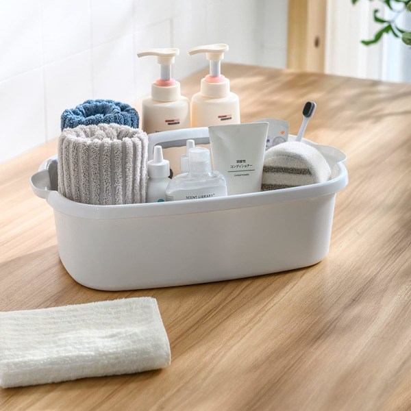 Plastdusj Caddy Tote, Bærbar Oppbevaringskurv Organizer med Håndtak for Hybel, Bad, Hage, Kjøkken, Rengjøringsartikler, Blå, Hvit