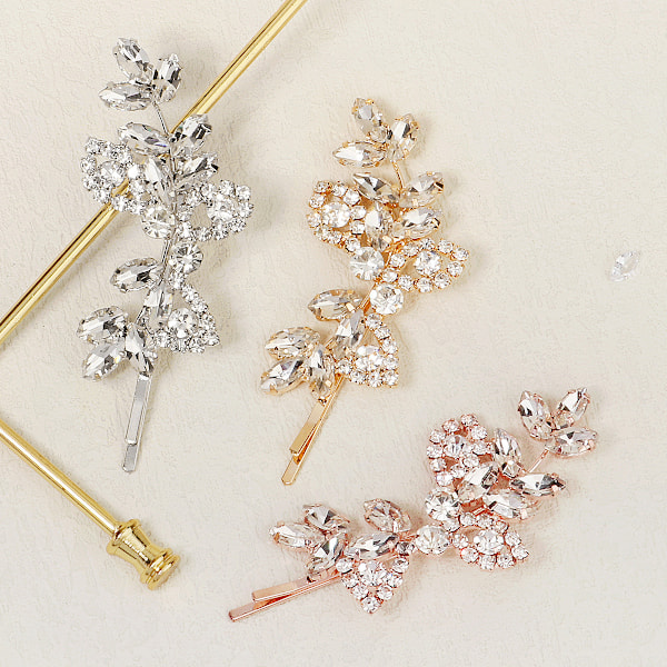 Rhinestone Bryllupshårklip Blad Bryllup Hårnål Brud Perle Krystal Hårklip Rhinestone Barrette Bryllup Hårnåle Hår