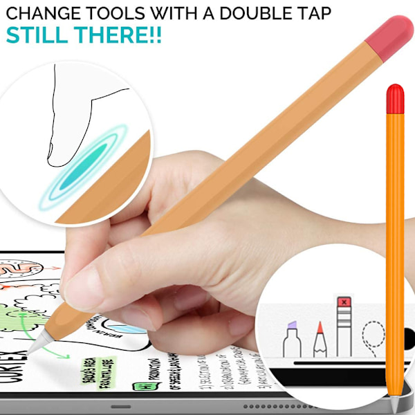 Etui i silikon for Apple Pencil 1. generasjon, pennhette + to fargede pennhetter
