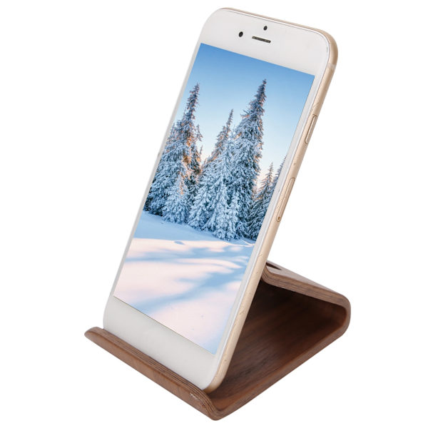 Dobbeltsidet Valnød Desktop Tablet PC Holder Mobiltelefon Stand Beslag Tilbehør (nøddebrun)