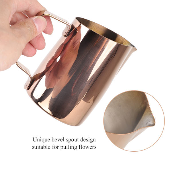 450 ml 304 Rostfritt Stål Bevel Spout Pull Flower Cylinder Kaffe Mjölkkopp