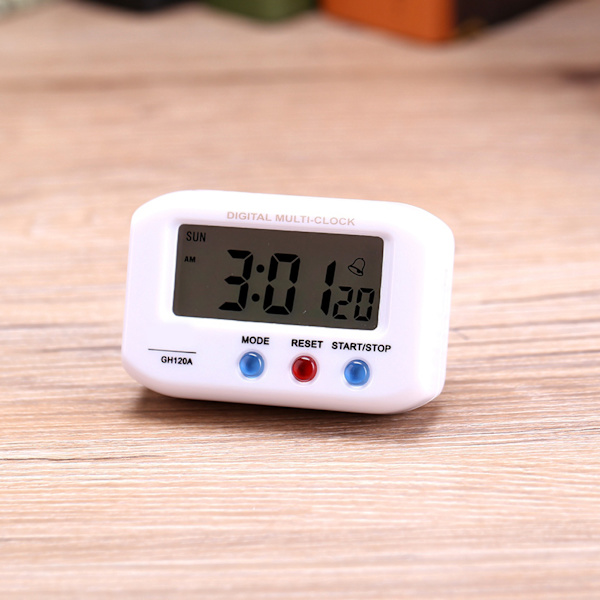 Bärbar LCD-skärm Digital väckarklocka Snooze med bakgrundsbelysning Bord Bords Dekoration (Vit)