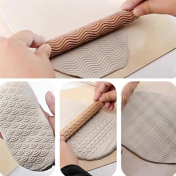 6 Pcs Clay Modeling Pattern Rollers, Texture Rollers for Clay Wood Handle Pottery Tools Stars Wood [TT]