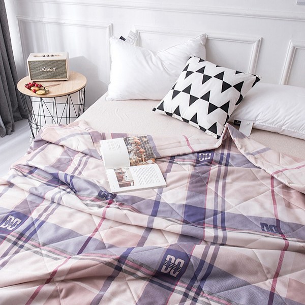 Tvättad Grid Queen Sommar Luftkonditionering Comforter Quilt Täckfilt för Barn Vuxna (S)
