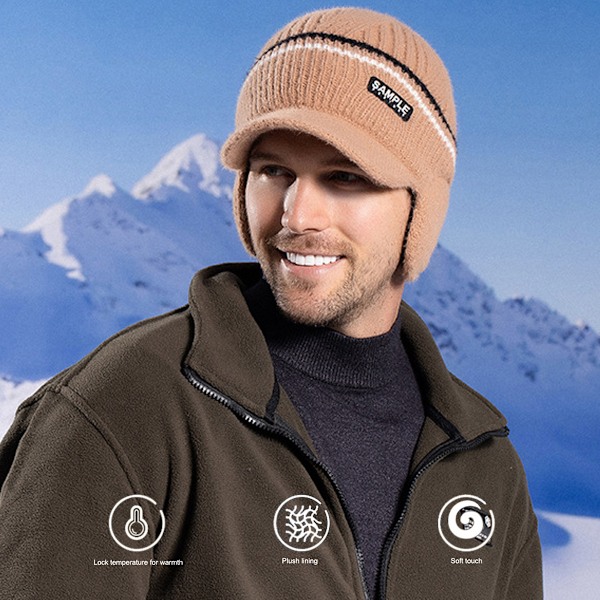 Herrar vinter baseball keps med öronlappar, ullfodrad baseball keps för utomhussporter, varm stickad ullhatt