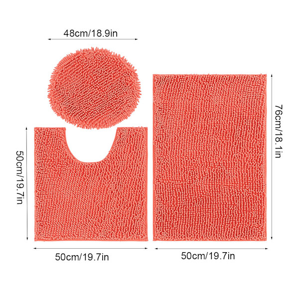 3-pack halkfri Chenille vattenabsorberande matta Toalettset Badrum Vardagsrum (Orange)