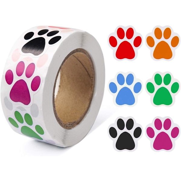 Paw Prints Stickers (1 tum/ 500 Stickers) Dog Stickers Paw Prints Stickers,Självhäftande etiketter Väggdekal i djurform,Paw Stickers Rulle för