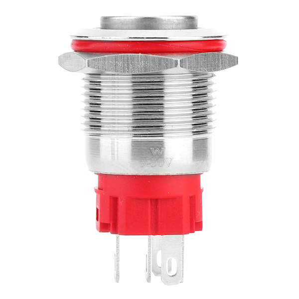 Metall Trykknappbryter DC9~30V 19mm 1NO 1NC Selv-Låsende Bryter med Lys Hvit Ring Strømpære Høy Hode Selv-Låsende