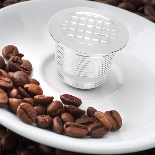 Återanvändbar påfyllningsbar kaffekapsel i rostfritt stål