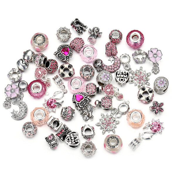 Pärlpaket med 50 europeiska pärlor, stora hål, rondelle-mellanpärlor, blandade, sorterade färger för charm-armband