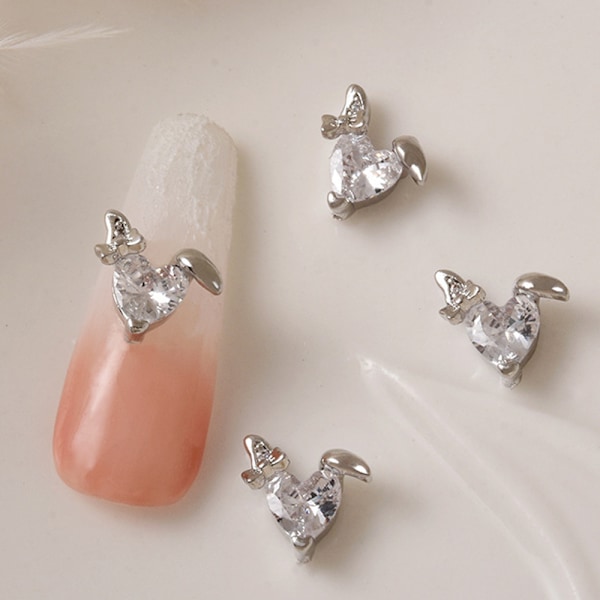 10 stk 3D Kanin Negle Charms Rhinestones Diamanter Glitter Drejelige Negle