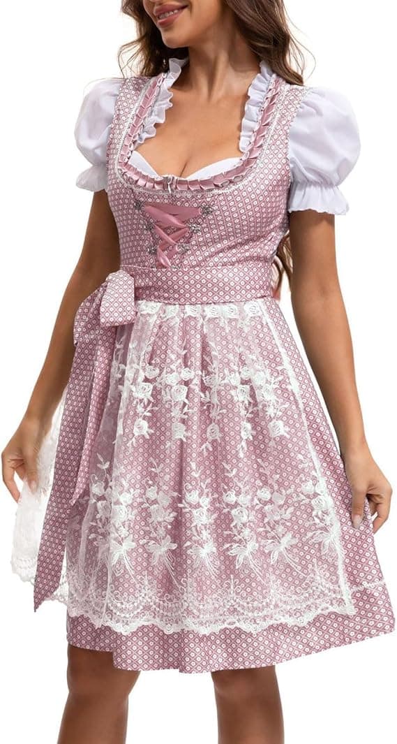 Fantastiske Oktoberfest-kjoler og Dirndls med forklæder, traditionel festdragt – Lyserød – Størrelse S Pink S