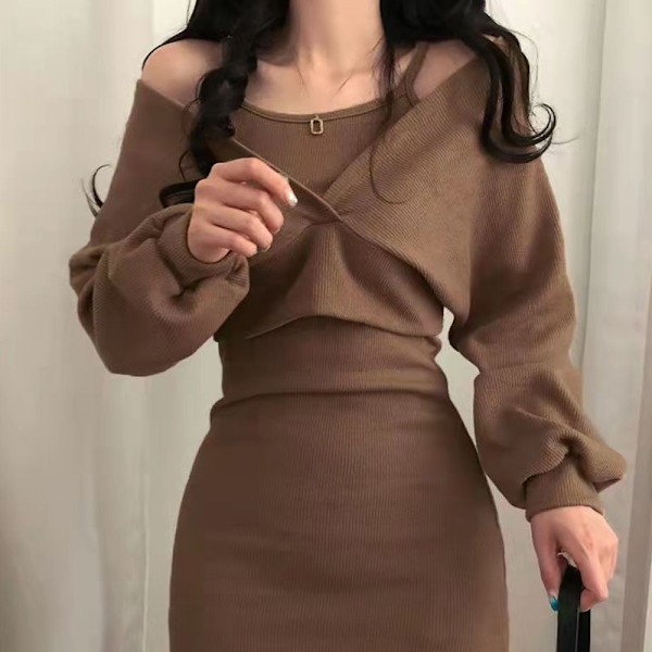 Kvinners Sexy Casual Off Shoulder Lang Ermet Løstsittende Club Mini Kjole