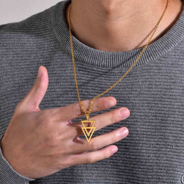 Halskje for menn med geometrisk design i rustfritt stål, full lys trekant anheng, Hip Hop tilbehør