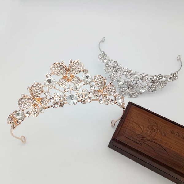 Butterfly Crown Brudeslør Rhinestone Krone Dronning Tiara Bryllup