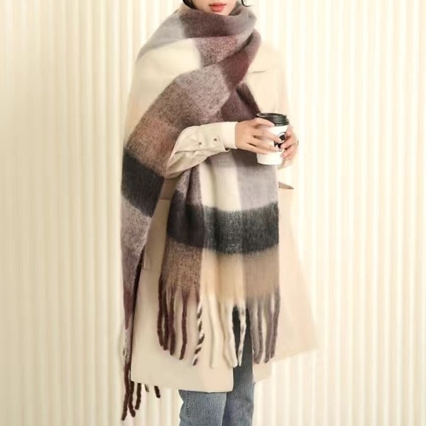 Dam Cashmere Stor Färgad Rutig Halsduk Vinter Varm Wrap Halsduk