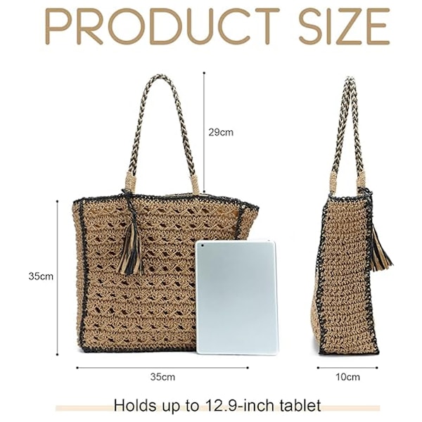 Kvinders Stro Shoulder Bag Tote Sommer Strand Vævet Håndlavet Vævet Håndtaske