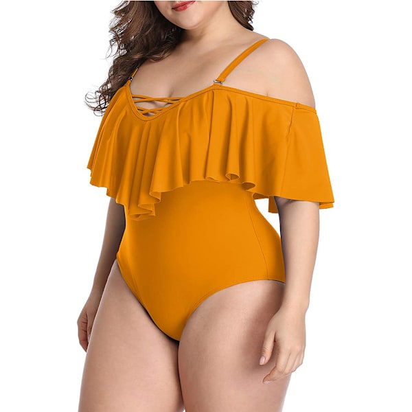 Plus Size Off Shoulder En-dels Swimdräkter för Kvinnor Magkontroll Badkläder